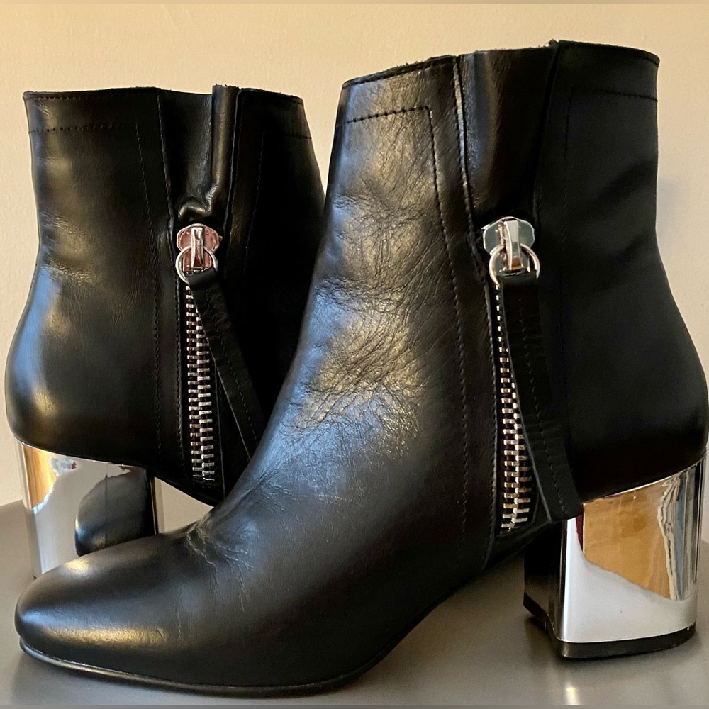 Shellys London Metallic Leather Ankle Boots Size 8.5